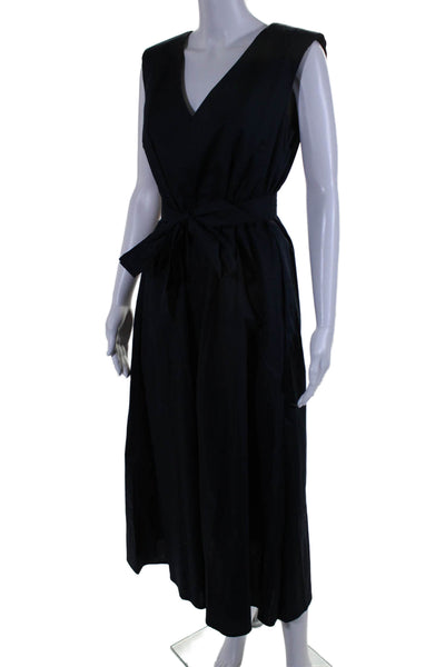 Foil Women's V-Neck Sleeveless A-Line Show Stopper Midi Dress Navy Blue Size 4