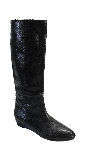 Loeffler Randall Womens Wedge Heel Snakeskin Knee High Boots Black Size 10.5