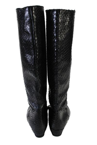 Loeffler Randall Womens Wedge Heel Snakeskin Knee High Boots Black Size 10.5