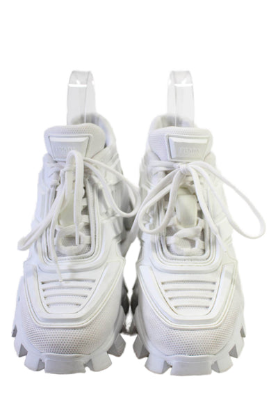 Prada Womens White Lace Up Textured Platform Athletic Cloudburst Sneakers Shoes