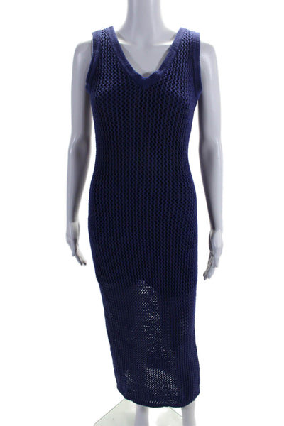 Toccin (NY) Women's V-Neck Sleeveless Mesh  A-Line Midi Dress Blue Size S