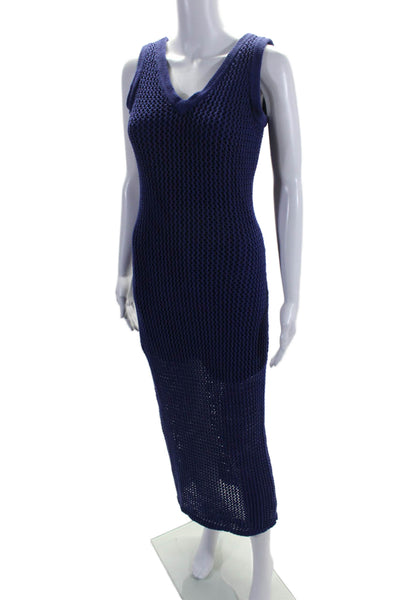 Toccin (NY) Women's V-Neck Sleeveless Mesh  A-Line Midi Dress Blue Size S