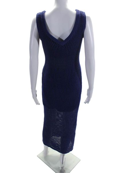 Toccin (NY) Women's V-Neck Sleeveless Mesh  A-Line Midi Dress Blue Size S