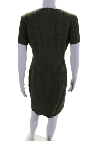 Toccin (NY) Women's Round Neck Short Half Zip Fitted Midi Dress Green Size 6