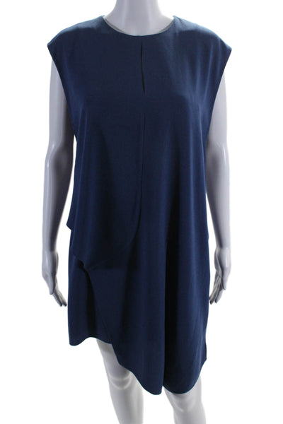 Tibi Womens Layered Draped Round Neck Sleeveless Knee Length Dress Blue Size 0