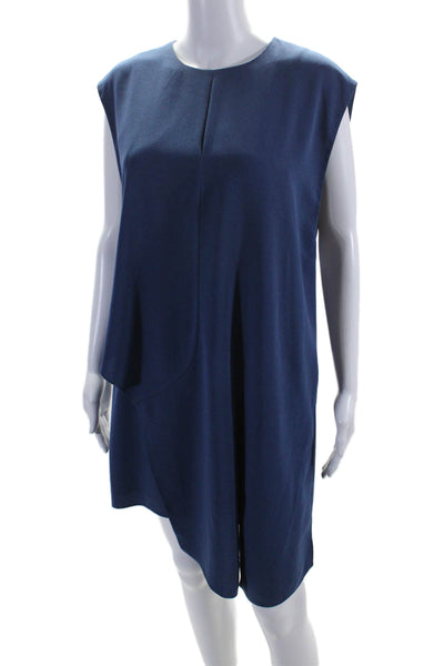 Tibi Womens Layered Draped Round Neck Sleeveless Knee Length Dress Blue Size 0