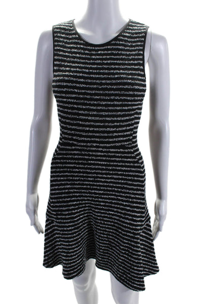 Theory Womens Cotton Blend Striped Round Neck Sleeveless Dress Black Size 2