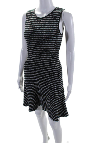 Theory Womens Cotton Blend Striped Round Neck Sleeveless Dress Black Size 2