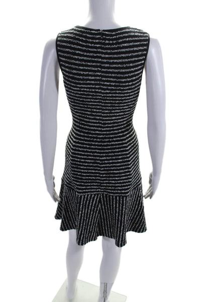 Theory Womens Cotton Blend Striped Round Neck Sleeveless Dress Black Size 2