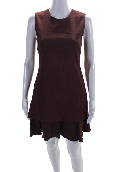 Theory Womens Layered Round Neck Sleeveless Zip Up Dress Burgundy Size 0