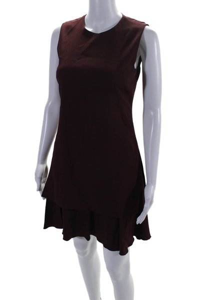 Theory Womens Layered Round Neck Sleeveless Zip Up Dress Burgundy Size 0