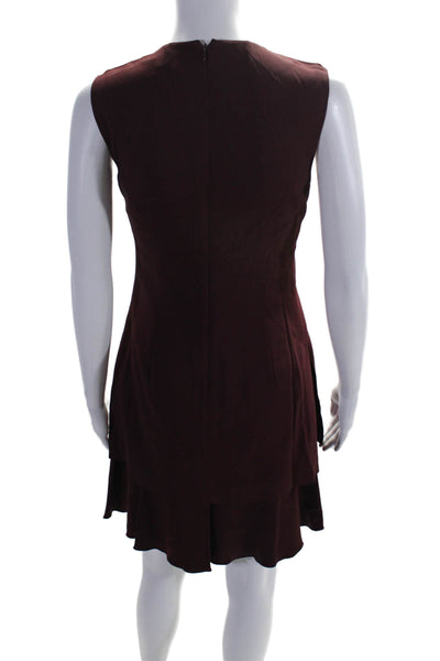 Theory Womens Layered Round Neck Sleeveless Zip Up Dress Burgundy Size 0