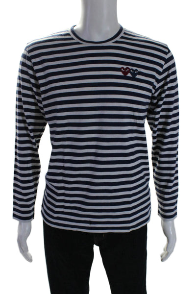 Play Comme Des Garcons Mens Striped Tee Shirt Navy Blue White Size Small