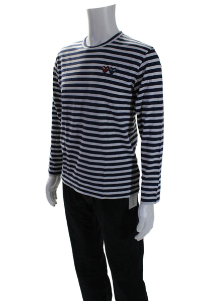 Play Comme Des Garcons Mens Striped Tee Shirt Navy Blue White Size Small