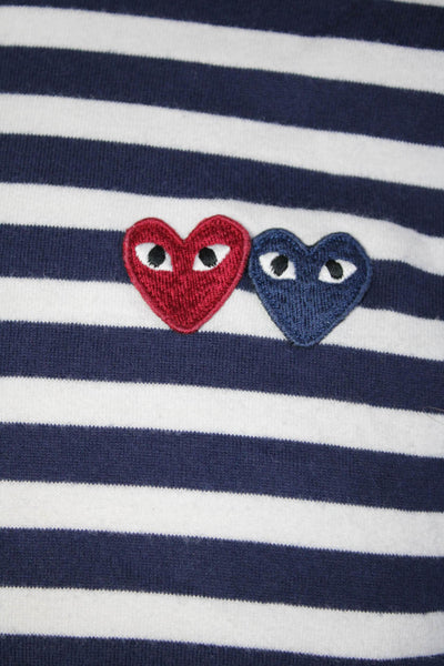 Play Comme Des Garcons Mens Striped Tee Shirt Navy Blue White Size Small