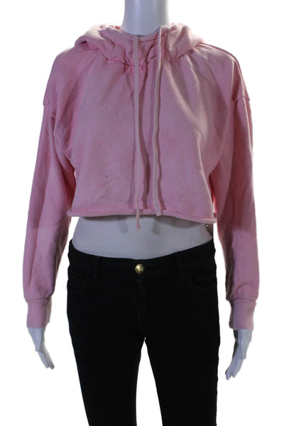 Alice + Olivia Womens Pullover Drawstring Cropped Hoodie Sweater Pink Size XS