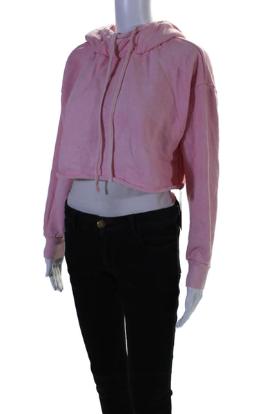 Alice + Olivia Womens Pullover Drawstring Cropped Hoodie Sweater Pink Size XS