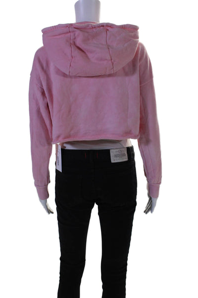 Alice + Olivia Womens Pullover Drawstring Cropped Hoodie Sweater Pink Size XS