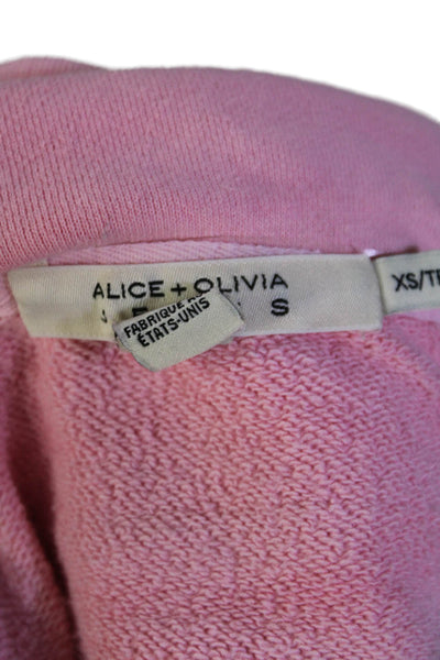 Alice + Olivia Womens Pullover Drawstring Cropped Hoodie Sweater Pink Size XS
