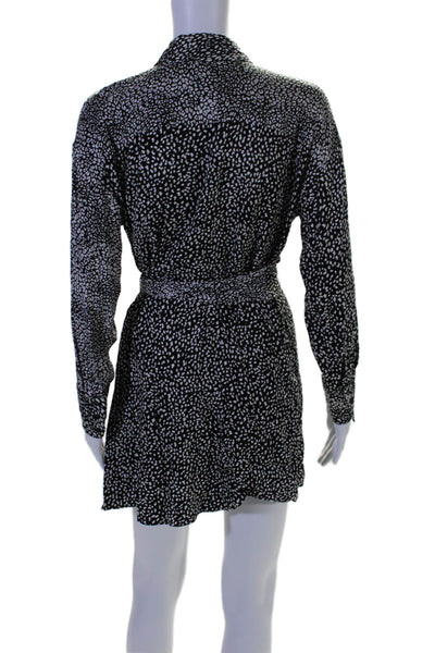 Alice + Olivia Womens Long Sleeve Collared Leopard Mini Dress Black White Size 0