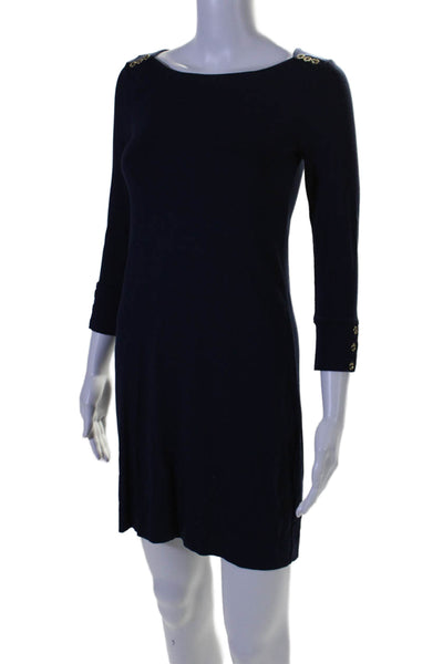 Lilly Pulitzer Womens Long Sleeve Scoop Neck Mini Shirt Dress Navy Blue Size XS