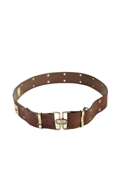 Christian Dior Womens Leather Gold Tone Grommet Belt Saddle Brown Size 85