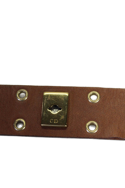 Christian Dior Womens Leather Gold Tone Grommet Belt Saddle Brown Size 85