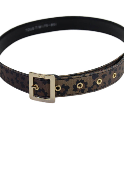 TOUS Womens Animal Print Gold Tone Buckle Closure Belt Brown Black Size Medium