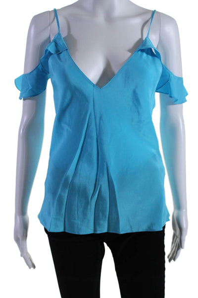 Amanda Uprichard Womens Sleeveless V Neck Blouse Silk Blue Size Small