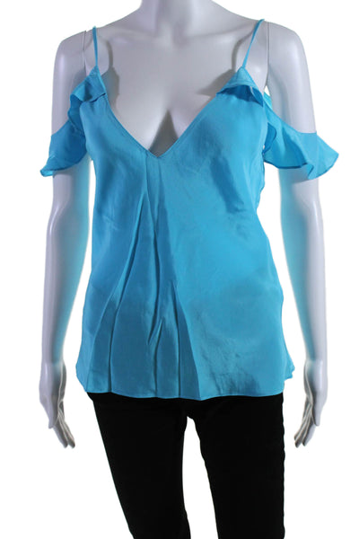 Amanda Uprichard Womens Sleeveless V Neck Blouse Silk Blue Size Small