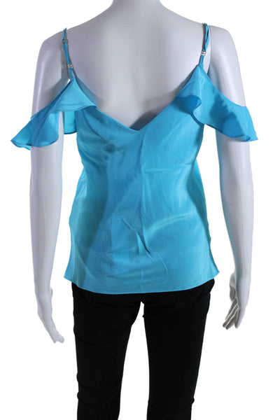 Amanda Uprichard Womens Sleeveless V Neck Blouse Silk Blue Size Small