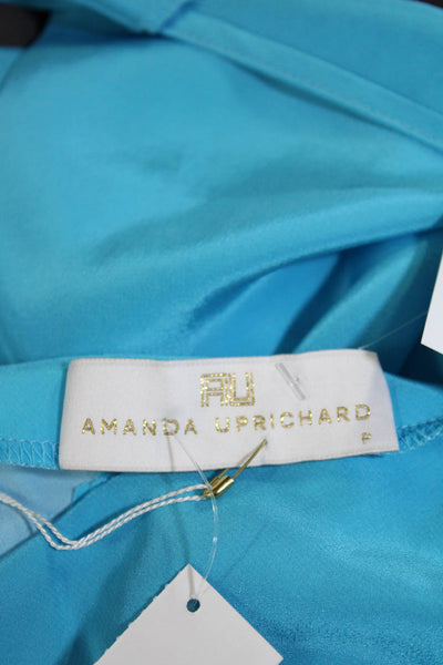 Amanda Uprichard Womens Sleeveless V Neck Blouse Silk Blue Size Small