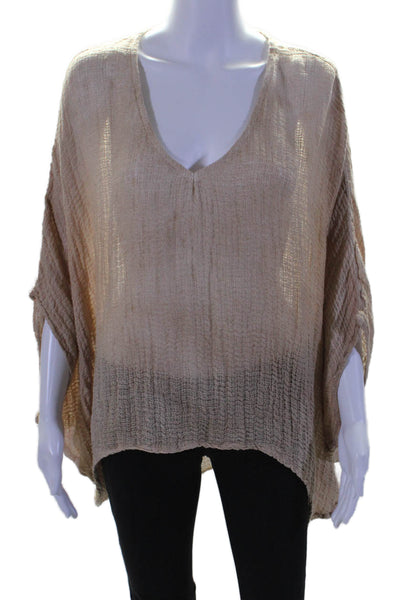 Sunday Tropez Womens V-Neck Batwing Sleeve Oversized Blouse Dark Beige Size S