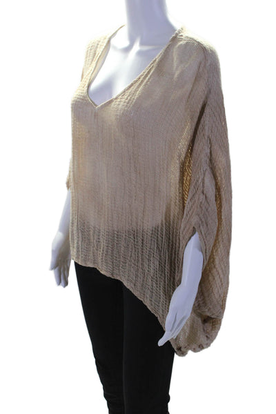 Sunday Tropez Womens V-Neck Batwing Sleeve Oversized Blouse Dark Beige Size S