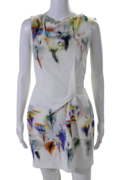 Roland Mouret Womens Back Zip High Neck Abstract Dress White Multi Size 2