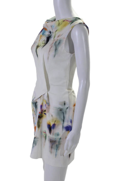 Roland Mouret Womens Back Zip High Neck Abstract Dress White Multi Size 2