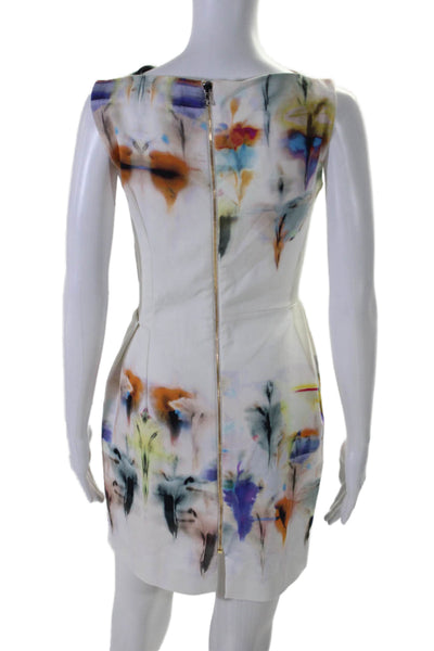 Roland Mouret Womens Back Zip High Neck Abstract Dress White Multi Size 2