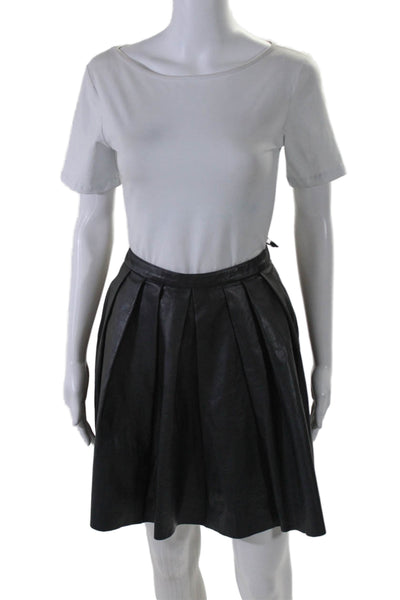 Artelier Nicole Miller Womens Side Zip Knee Length Leather A Line Skirt Black 8