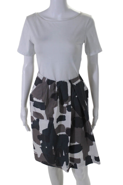 Marni Womens Back Zip Knee Length Abstract A Line Skirt White Gray Size IT 40