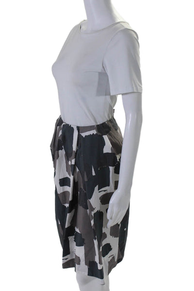 Marni Womens Back Zip Knee Length Abstract A Line Skirt White Gray Size IT 40