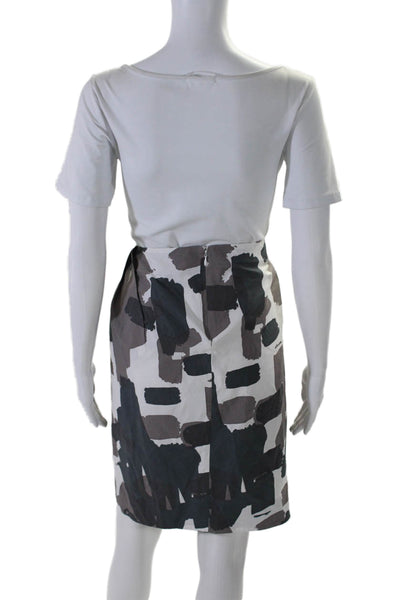 Marni Womens Back Zip Knee Length Abstract A Line Skirt White Gray Size IT 40