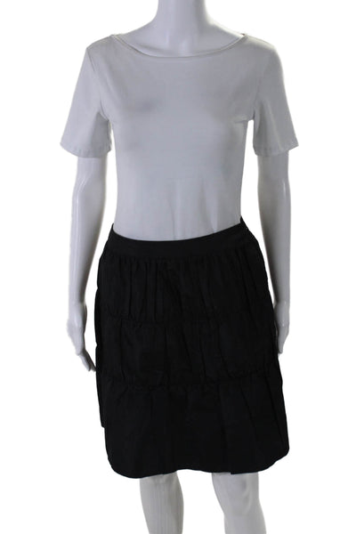 Prada Womens Side Zip Knee Length Silk A Line Skirt Black Size Italian 38