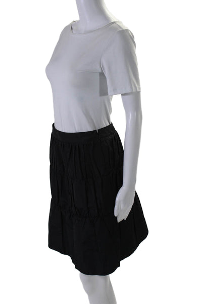 Prada Womens Side Zip Knee Length Silk A Line Skirt Black Size Italian 38