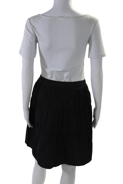 Prada Womens Side Zip Knee Length Silk A Line Skirt Black Size Italian 38