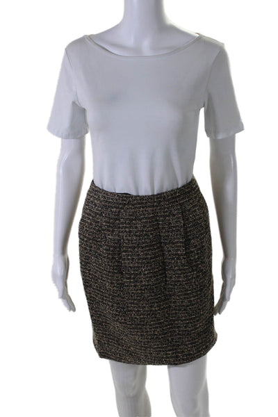 Boden Womens Wool Tweed Metallic Lined Short Pencil Skirt Brown Black Size 2