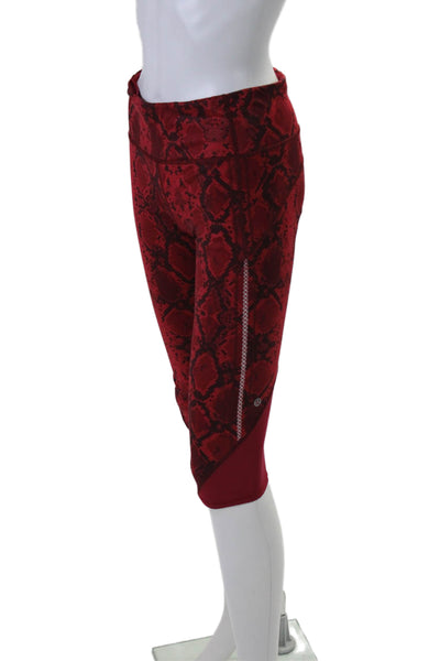 Lululemon Womens Python Print Mid Rise Pull On Capri Leggings Red Black Size 6