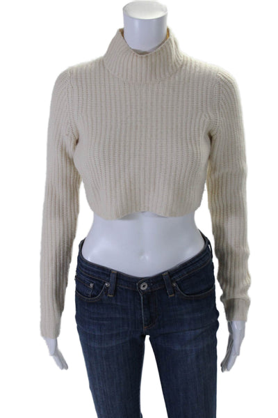 Elie Tahari Womens Cotton Thick Knit Cropped Turtleneck Sweater White Size S