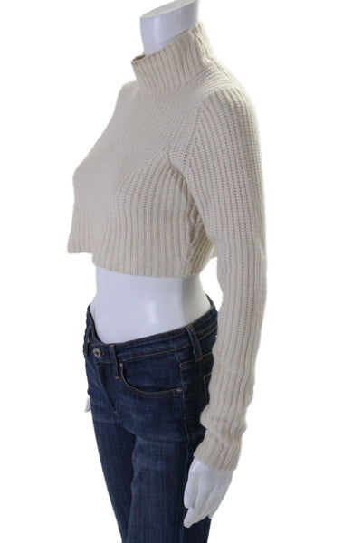 Elie Tahari Womens Cotton Thick Knit Cropped Turtleneck Sweater White Size S