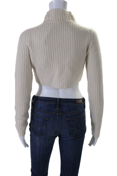 Elie Tahari Womens Cotton Thick Knit Cropped Turtleneck Sweater White Size S