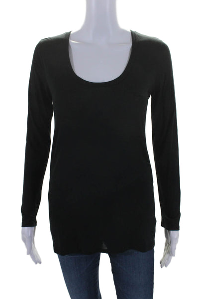 Brochu Walker Womens Cotton Scoop Neck Long Sleeve Sheer T shirt Black Size P